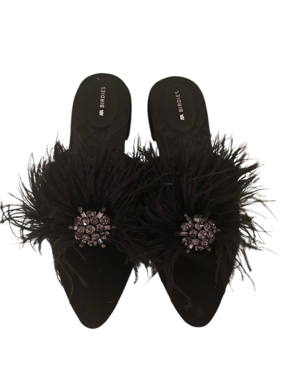 Birdies Black Feathered Jeweled Mule